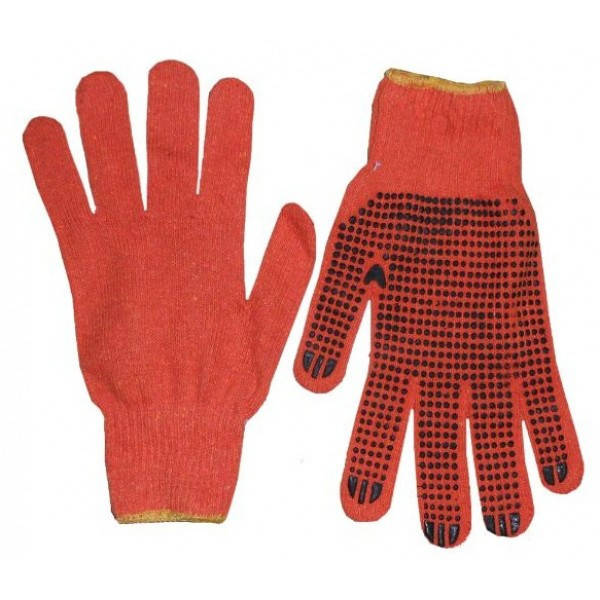 

Перчатки х/б вязанные с ПВХ точкой (оранжевые) 3 нити 7 класс, Оранжевый