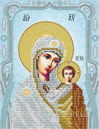 

Схема на ткани для вышивания бисером Казанская икона Божией . А-строчка.