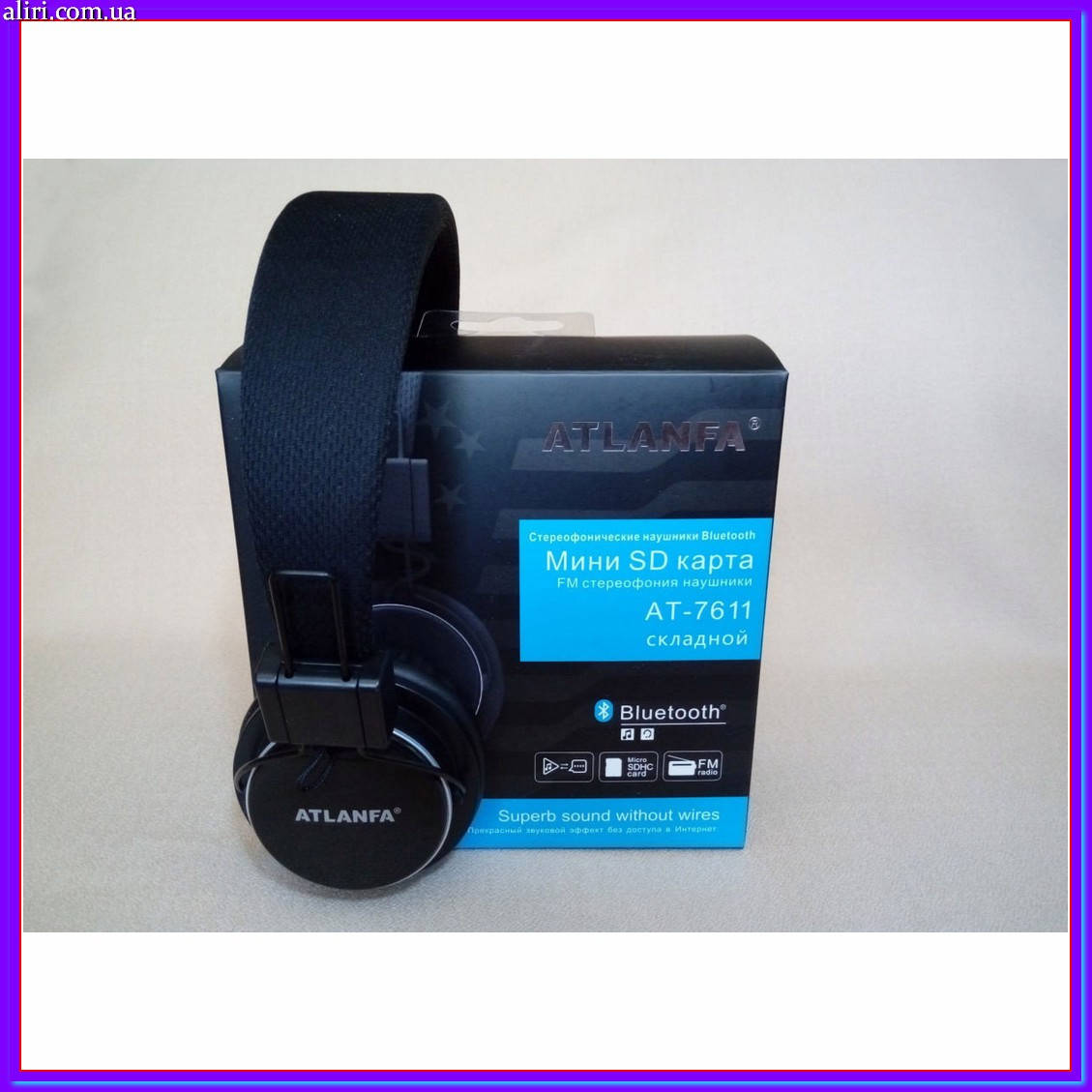 

Наушники Bluetooth со встроеным MP3 atlanfa At7611 с радио и микрофоном черные, Черный