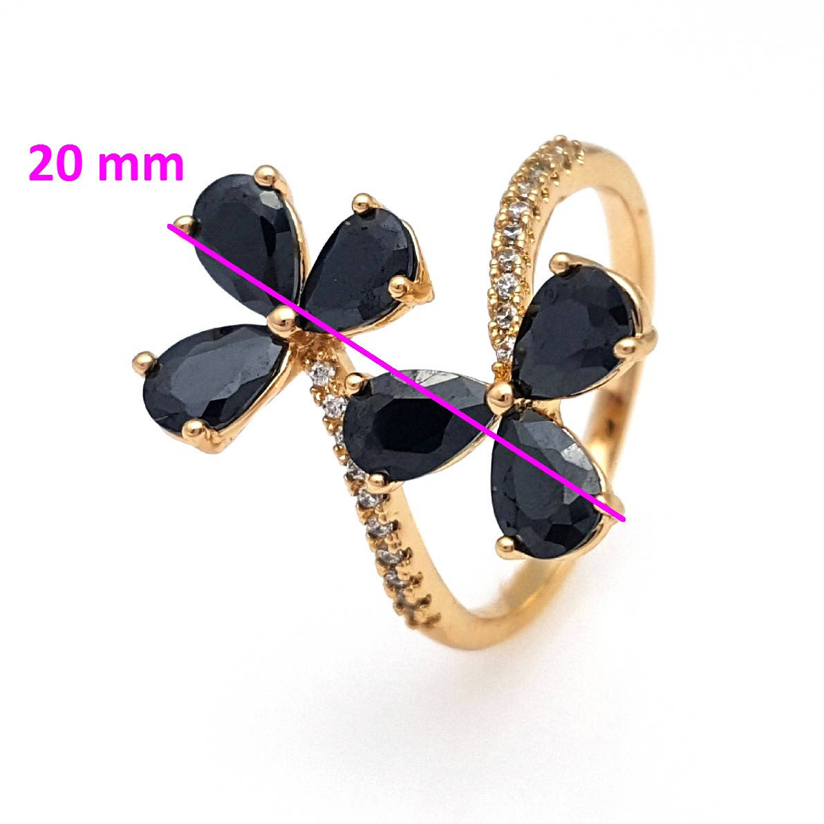 

Кольцо Два Цветка, с черным цирконием, р.16,5, р.18, медсплав Xuping, 18К