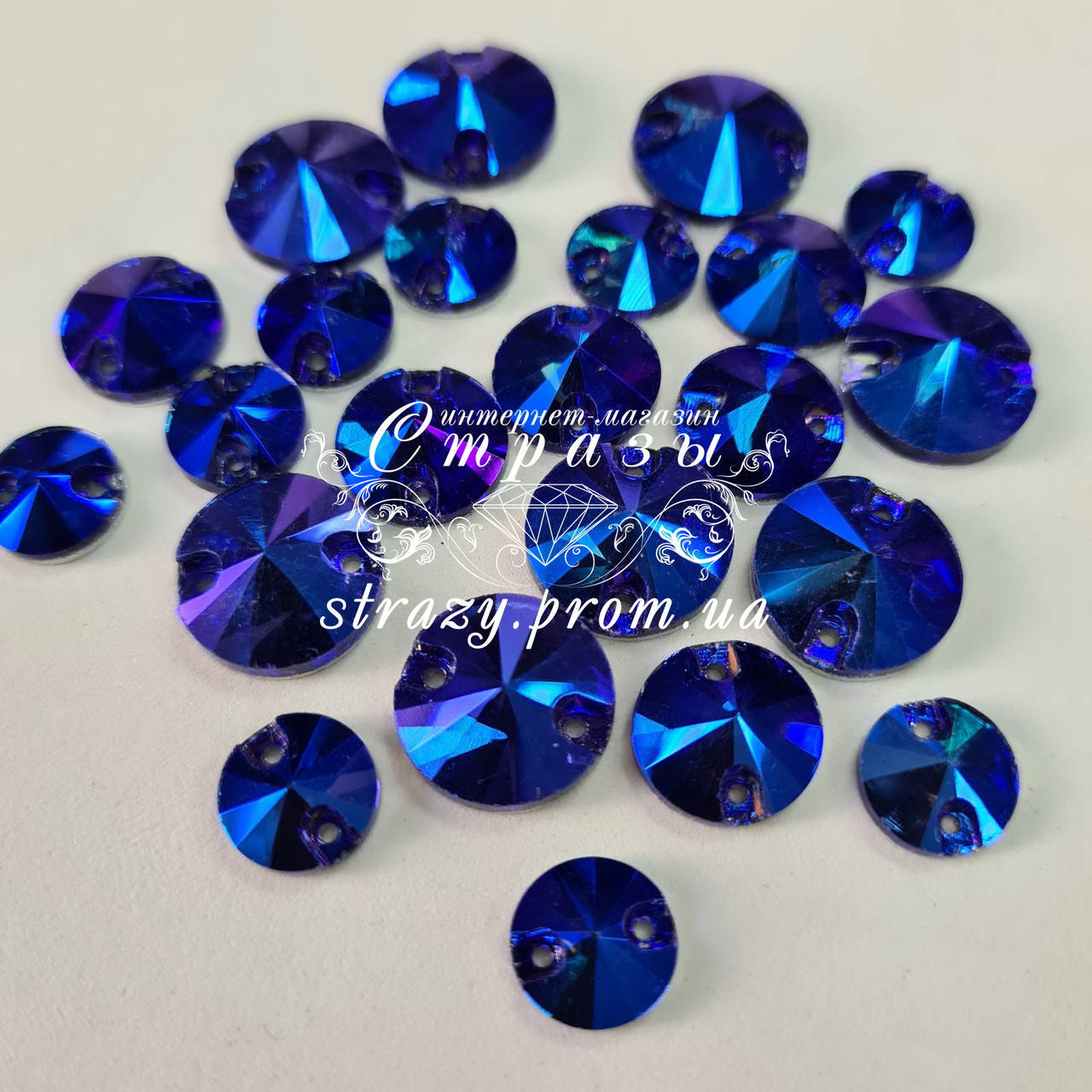 

Стразы пришивные Круги 14мм. Sapphire AB Эконом