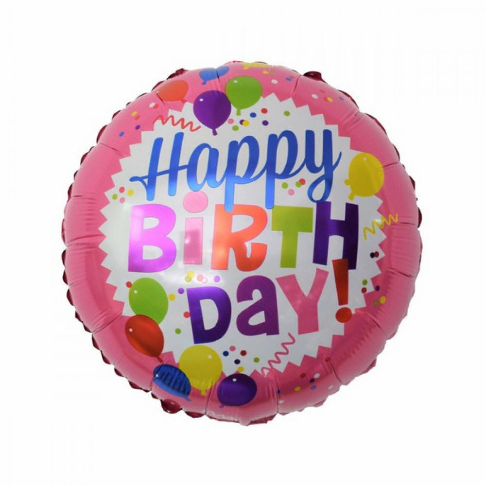 

Фольгированный шар круг Happy Birthday розовый с шариками 18 "Китай