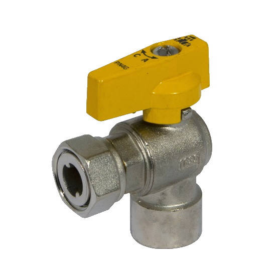 

Кран газовый угловой Bianchi 1/2"х3/4" накидная гайка