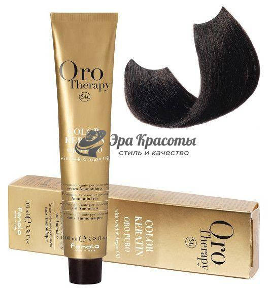 

Безаммиачная крем-краска для волос 3.0 Темно-коричнеый Oro Therapy Color Keratin Fanola, 100 мл
