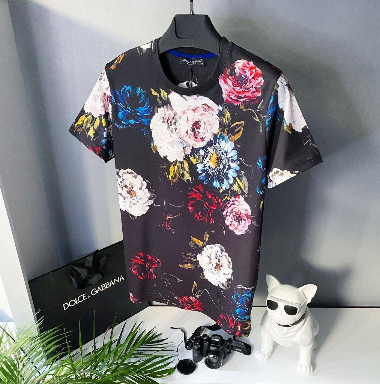 

Мужская стильная брендовая футболка (чёрная) Dolce & Gabbana / Cotton , polyester L
