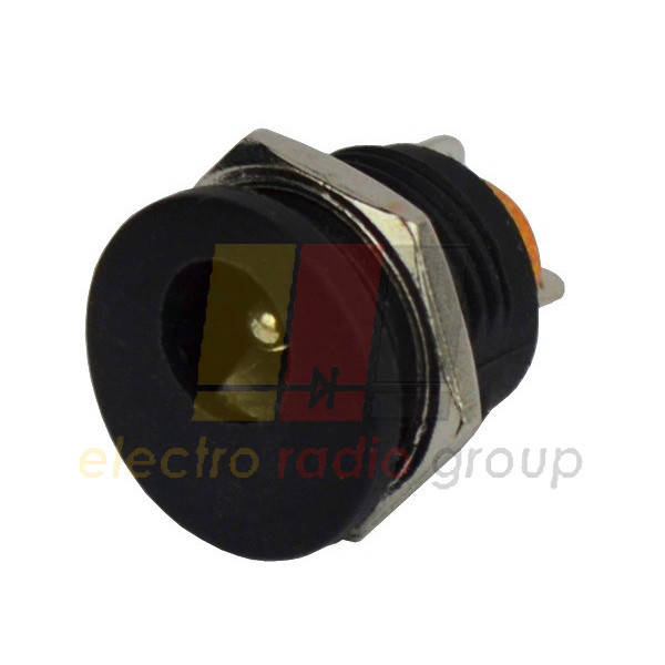 

Гнездо питания 5,5\2,1мм круглое монтажное, пластик с металл. гайкой