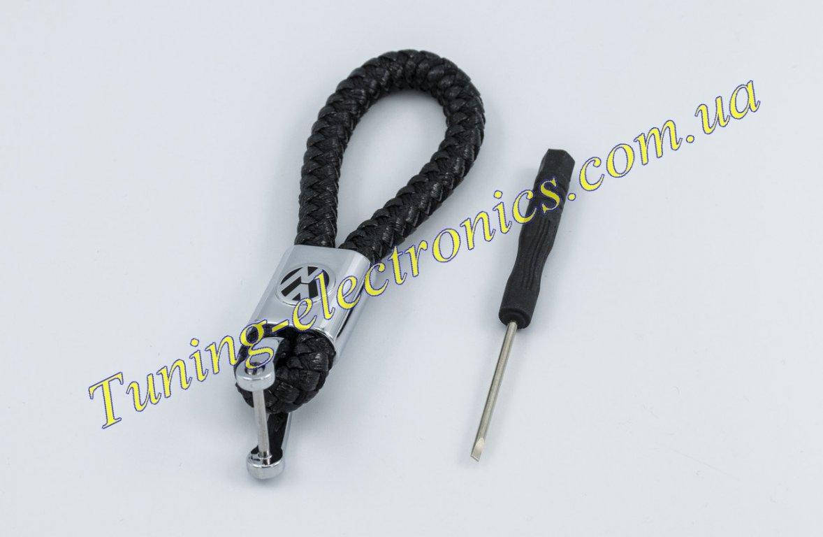 

Брелок кожаный плетеный ЧЕРНЫЙ с логотипом VOLKSWAGEN и карабином для ключей