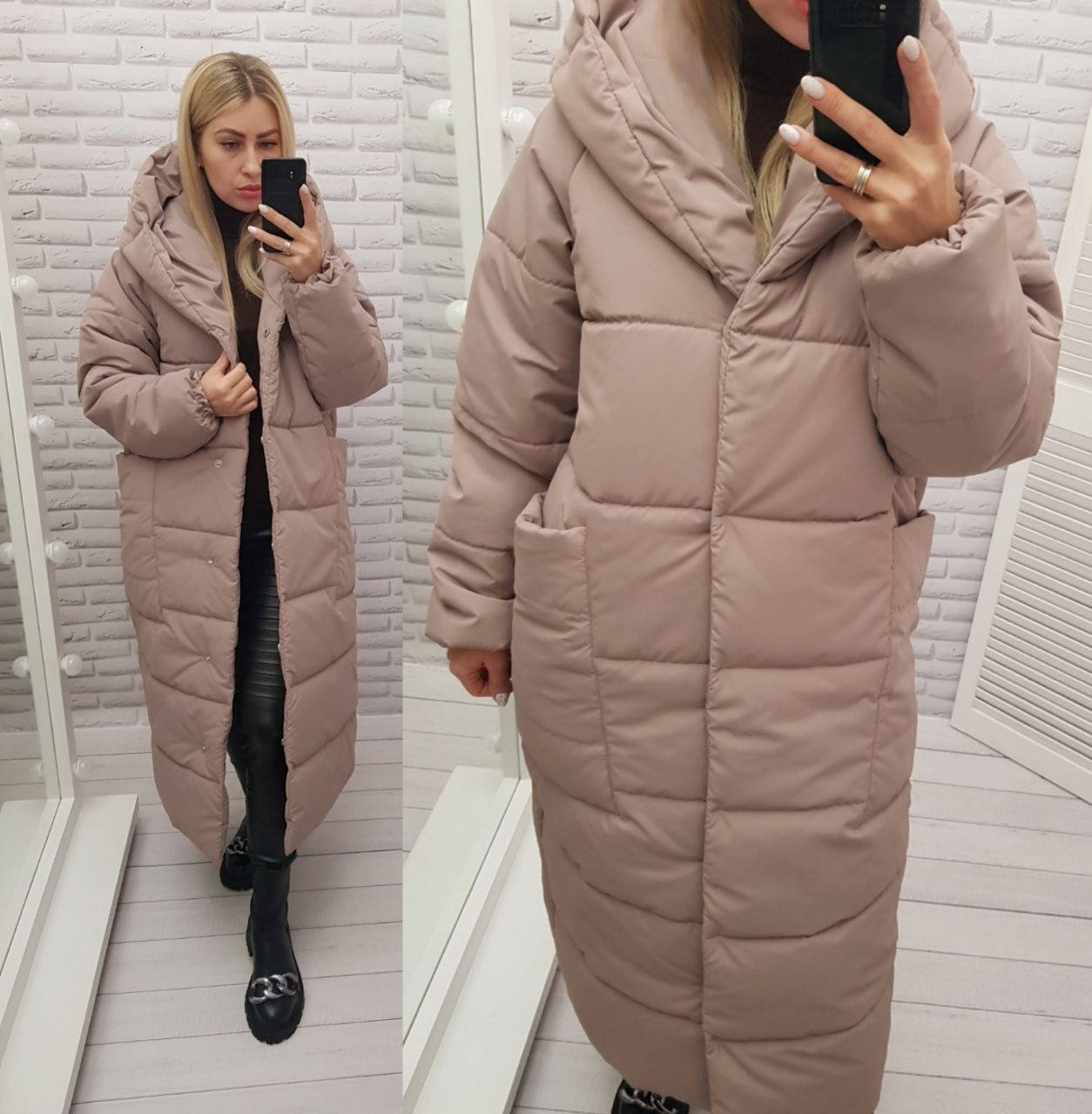 

Длинный пуховик кокон зимний Oversize M500 Жемчужный КОФЕ 54-56, Кофе с молоком