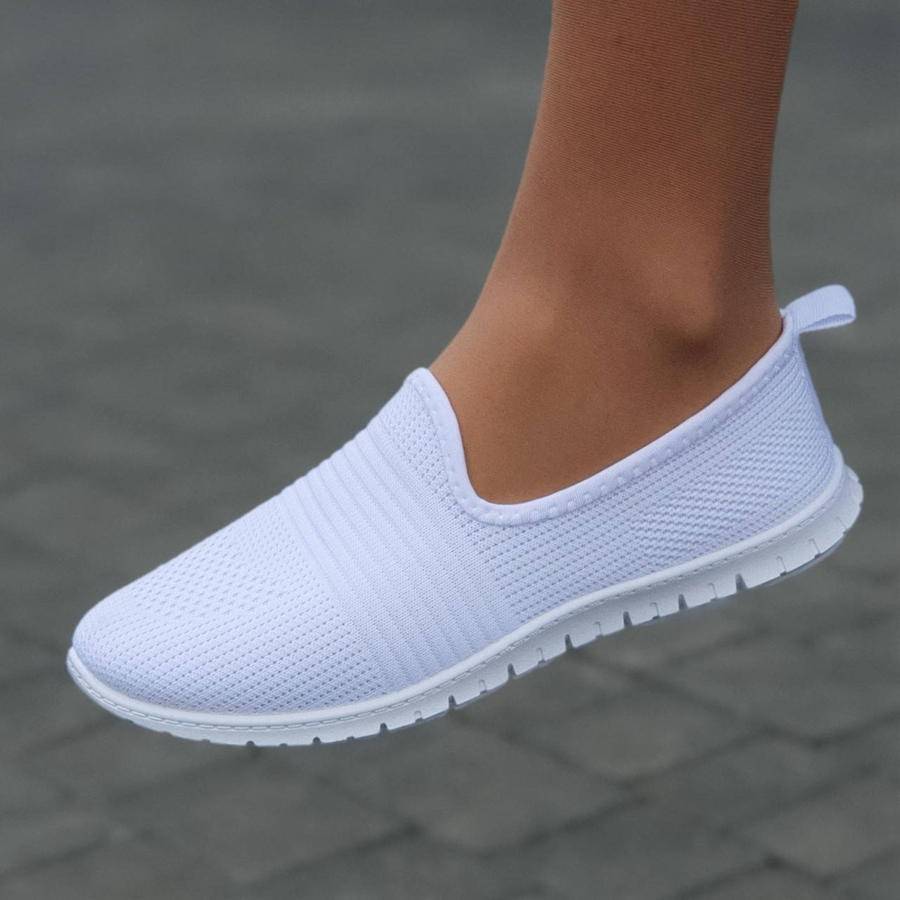 

Мокасины женские белые тканевые летние (Код: 1730)