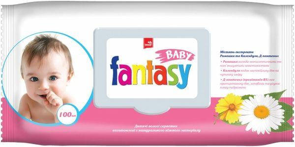 

Детские влажные салфетки 100 шт, Fantasy Baby ромашка, календула и Д-пантенол