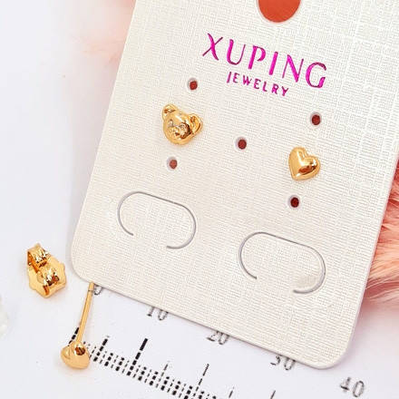 

Серьги сердечки/медведи золотые маленькие бижутерия Xuping, женские сережки сердца маленькие гвоздики золото