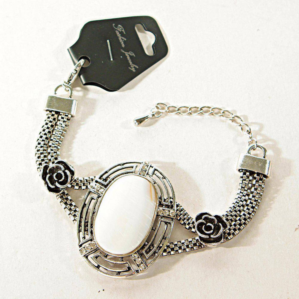 

Браслет светлый метал - бусины, розы перламутр - овальный 25 мм