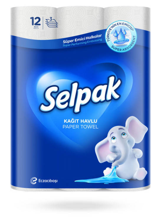 

Трехслойные бумажные полотенца Selpak 12 рулонов, Белый