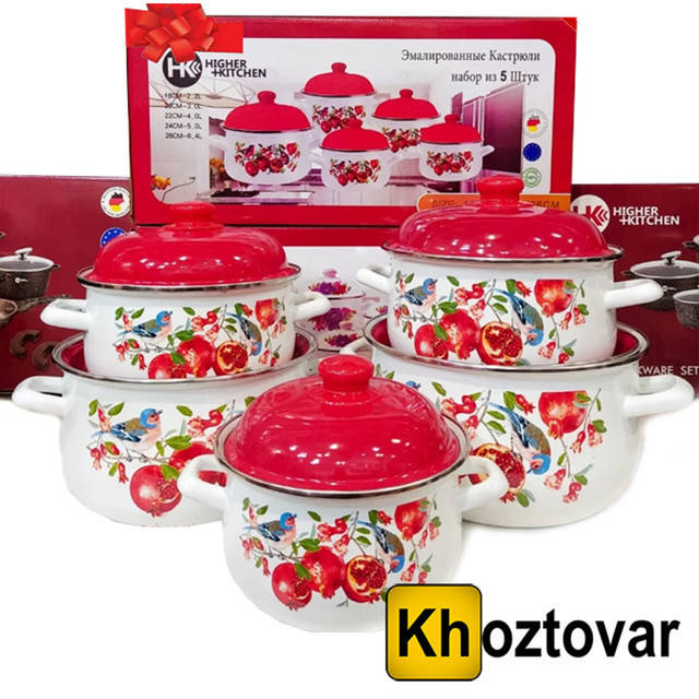 

Набор эмалированных кастрюль Hot-Kitchen НК-309 | 5 штук
