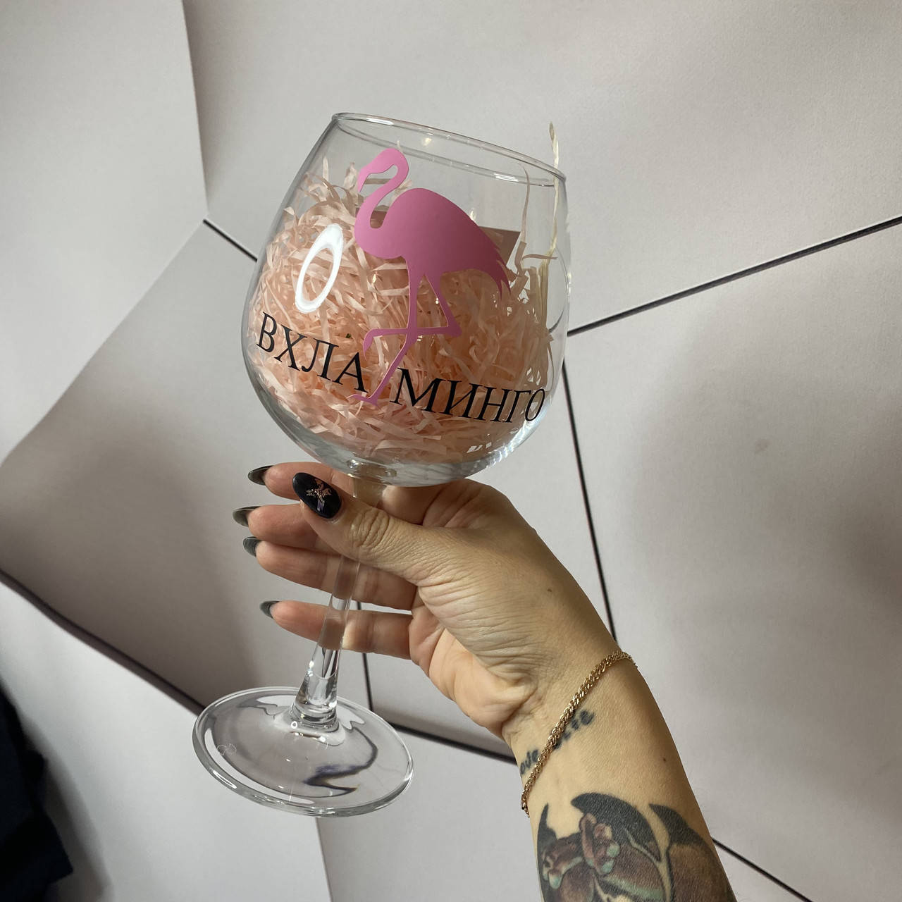 

Бокал Для Вина 750 мл Вхламинго Бокал Винный с Приколом Бокал Фламинго, Прозрачный