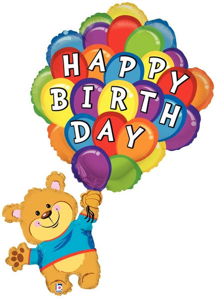 

BT 42" Foil Shape Balloon Birthday Balloon Bear. Шар фольгированный С Днем рождения - В УП, Разные цвета
