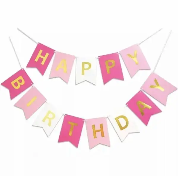 

Гирлянда бумажная Happy birthday БОЛЬШАЯ,бело-розовая, Разные цвета