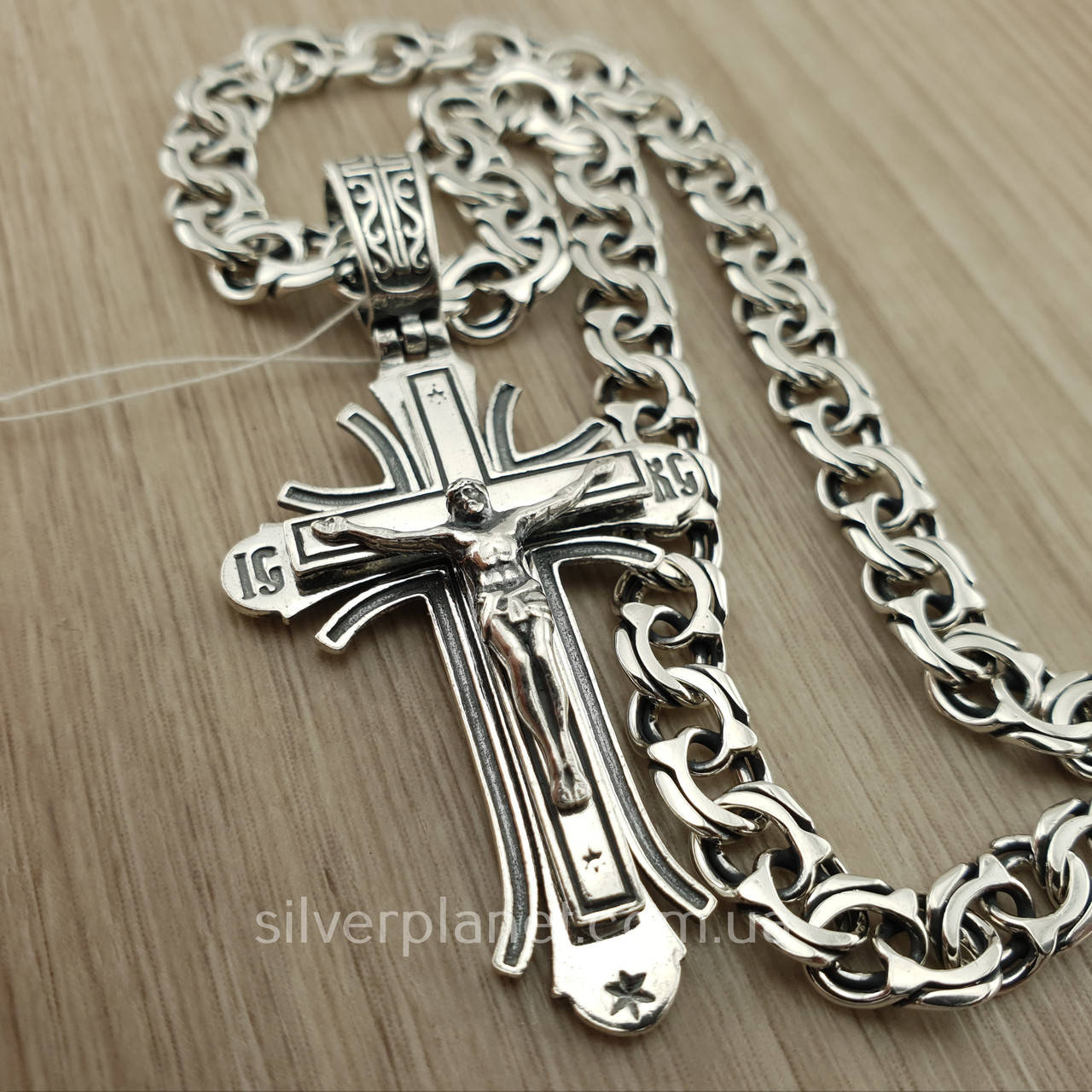 

Комплект! Мужская массивная серебряная цепочка и крестик. Бисмарк и крест 925 пробы.
