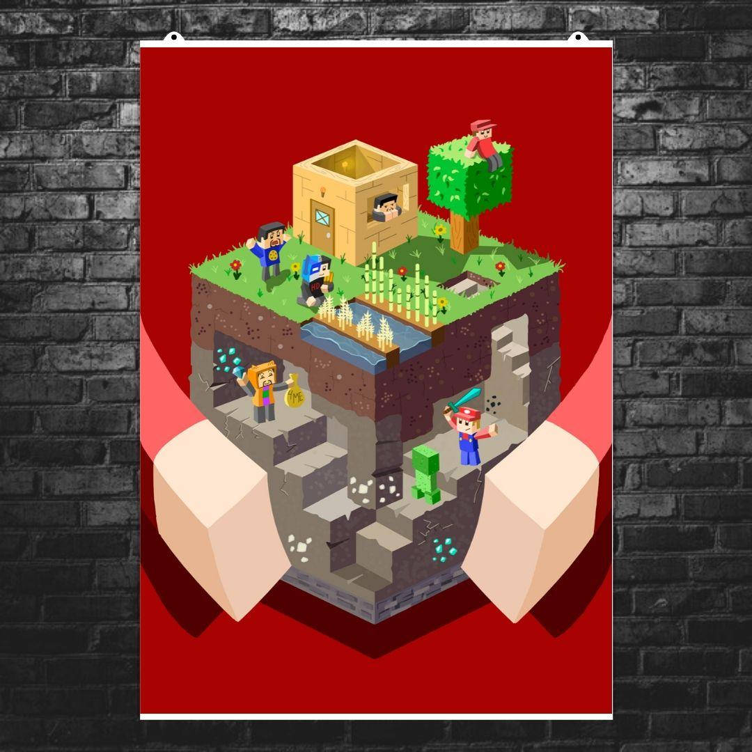 

Постер "Minecraft". Майнкрафт, красный фон. Размер 42x30см (A3). Полуглянец