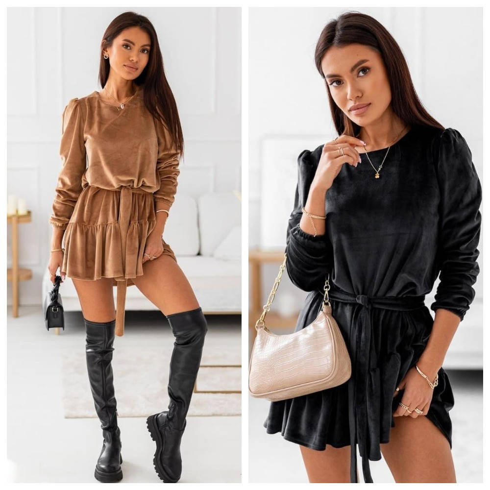 

Платье короткое велюровое трапеция весна-осень размеры норма и полубатал