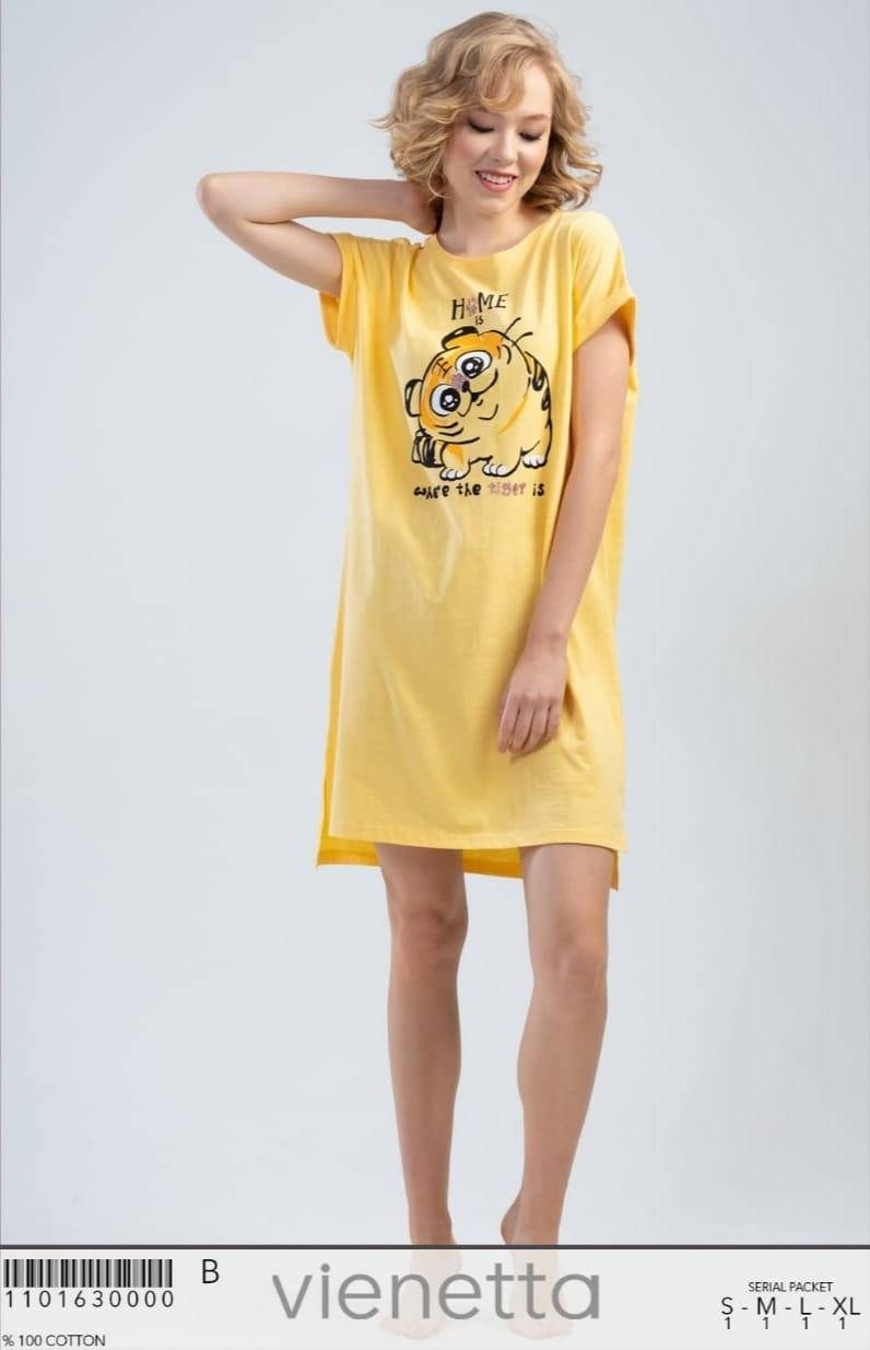 

Ночная рубашка короткий рукав комплект для дома и сна ночная сорочка хлопок трикотаж Vienetta (Турция), Желтый