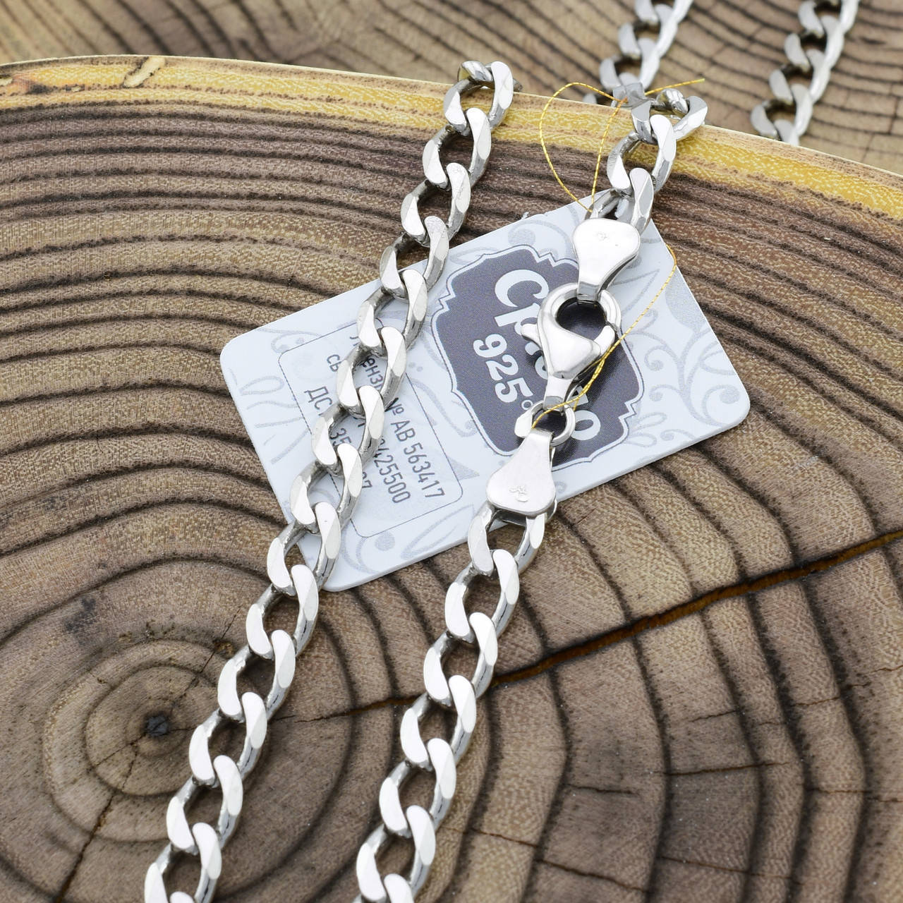 

Серебряная цепочка родированная Панцирная скруглённая ширина 6 мм длина 65