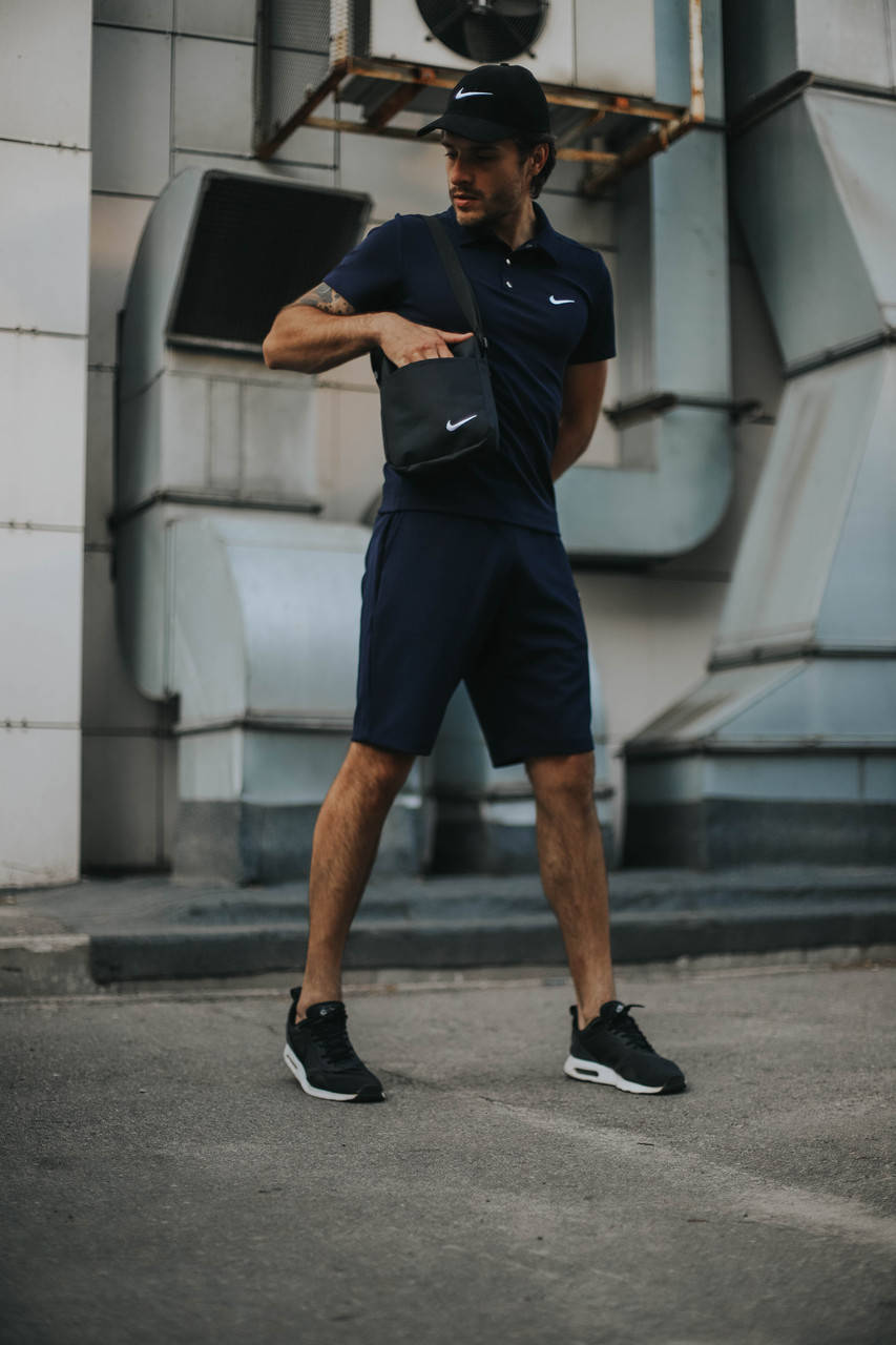 

Футболка поло + Шорты + Кепка + Подарок Nike нави | Спортивный костюм мужской летний повседневный ЛЮКС, Синий