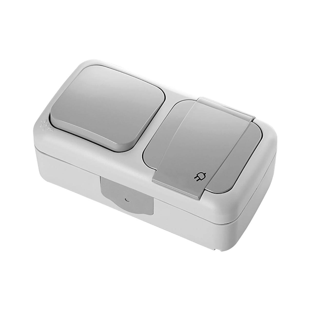 

Выключатель Viko Palmiye одноклавишный + Розетка с крышкой IP 54