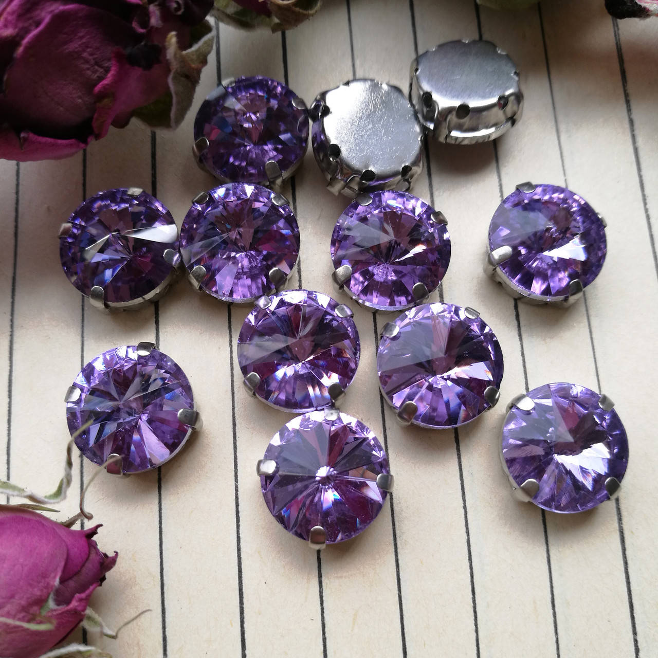 

Стрази в цапах, ріволі 12 мм, колір Light Purple