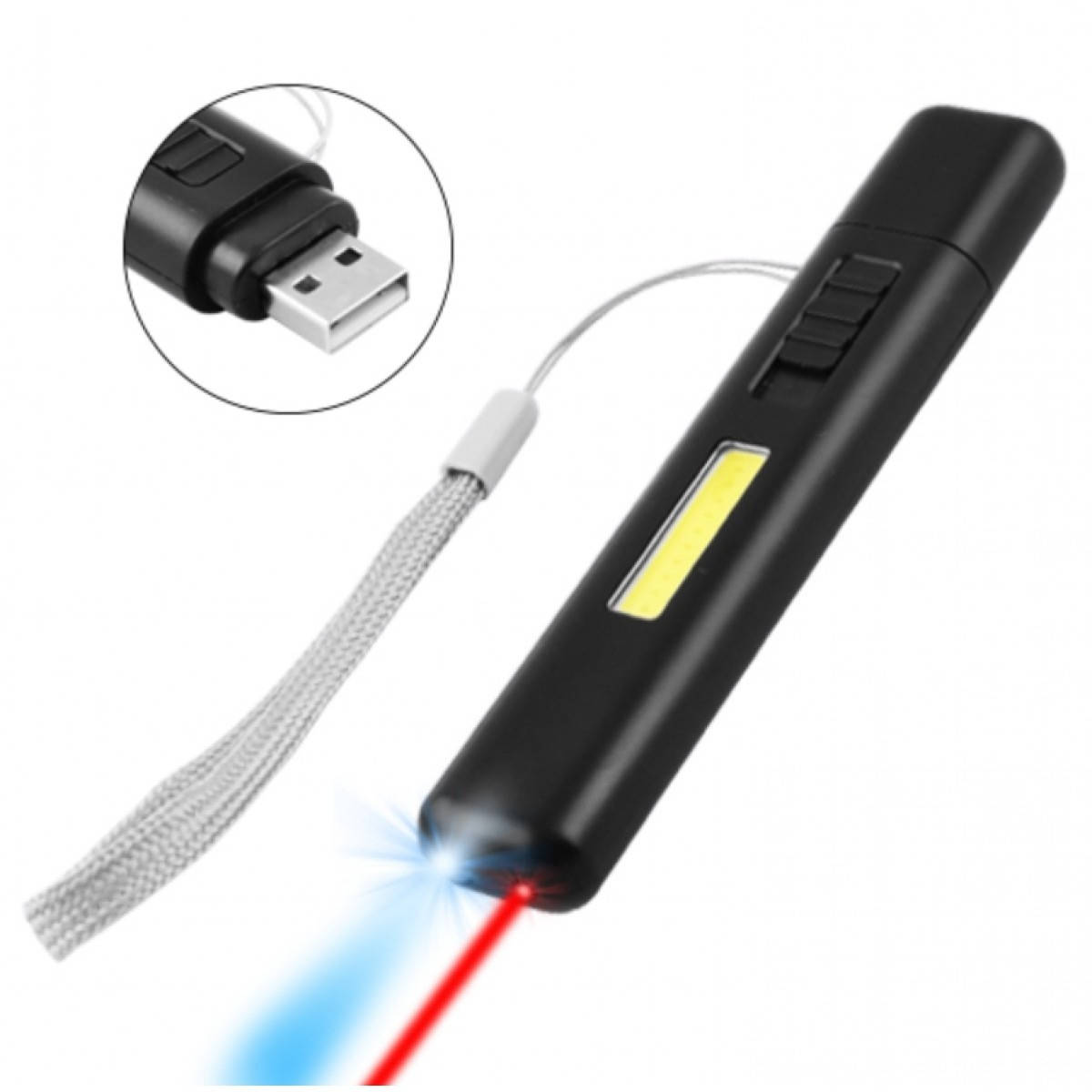 

Фонарь брелок UV+COB (ультрафиолет), лазер, встроенный аккумулятор, usb