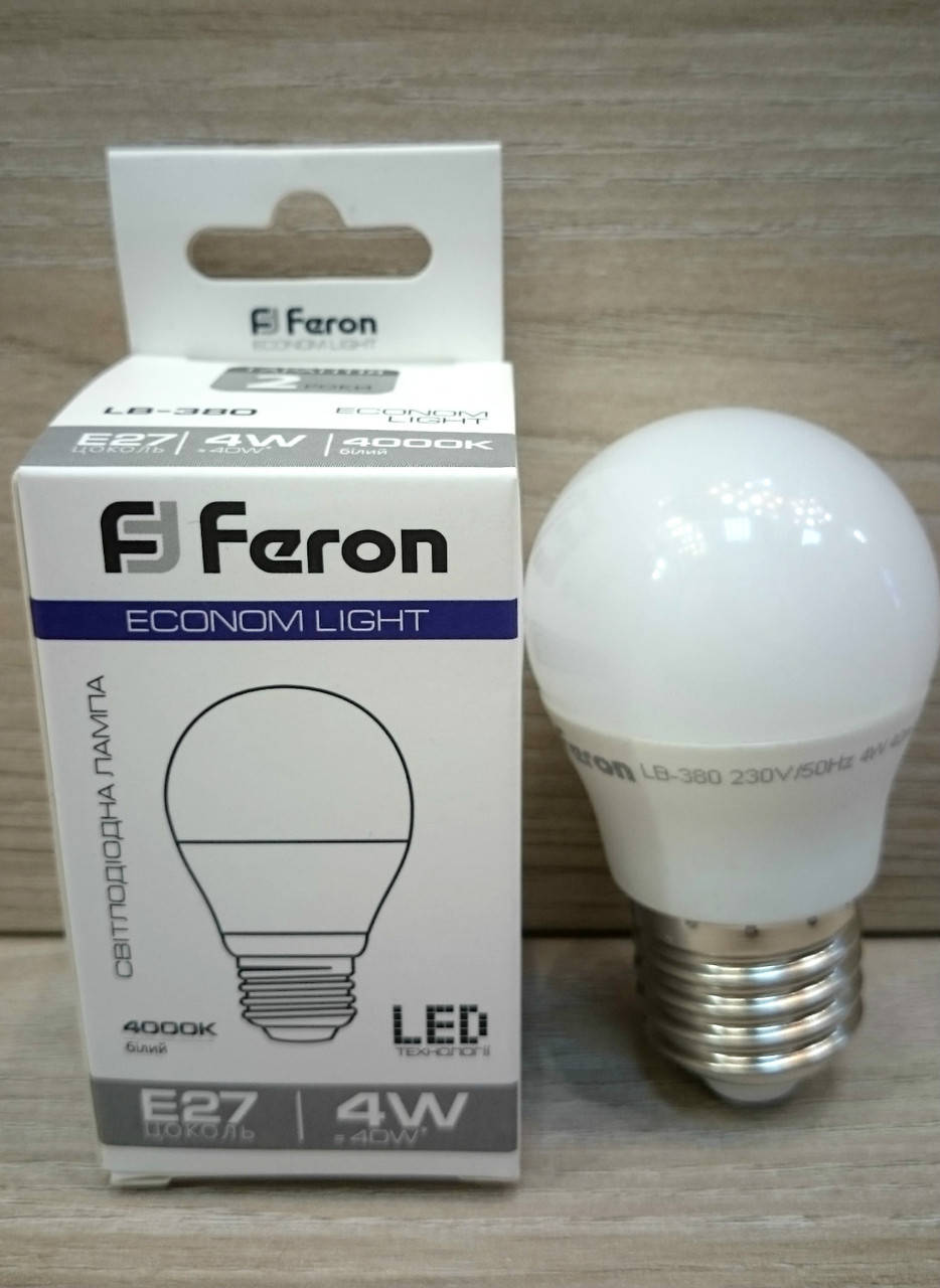 

Светодиодная лампа 4W Е27 LED Feron LB-380 G45 шар 2700K/4000K