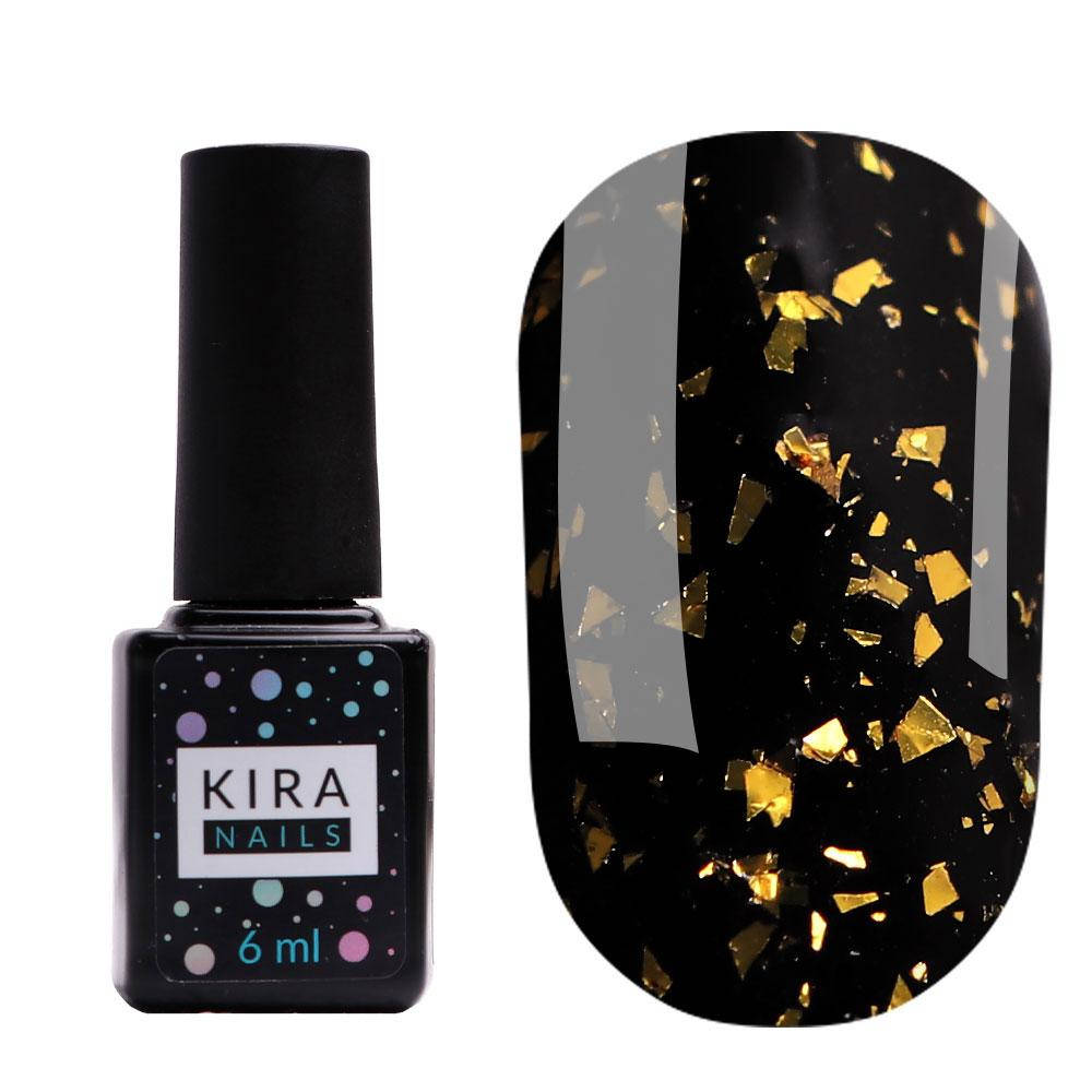 

Kira Nails No Wipe Top Gold Shard - топ без липкого слоя с золотой поталью, 6 мл