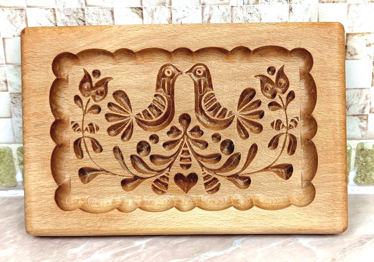 

Пряничная доска Узор №11 Две птички деревянная размер 16*10*2 см, Бежевый