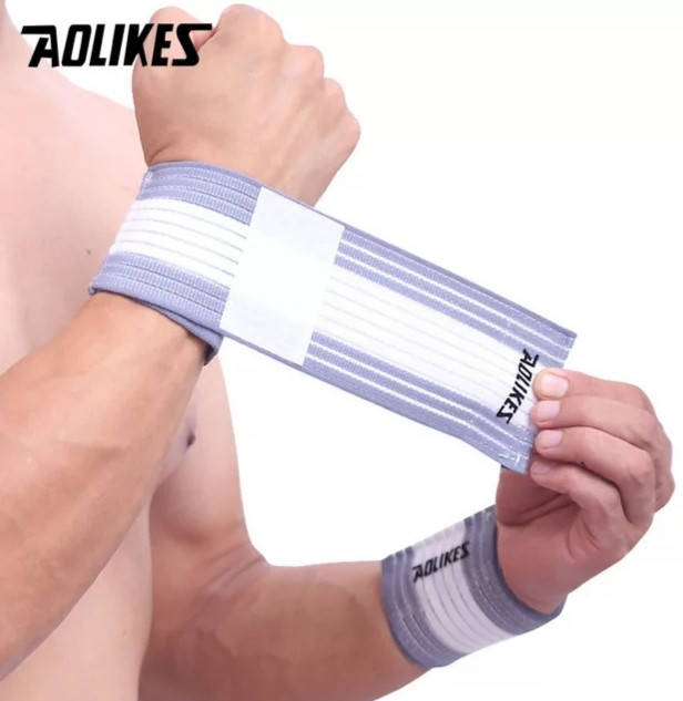 

Хлопковый напульсник AOLIKES для запястья эластичная повязка бандаж (серо-белый)