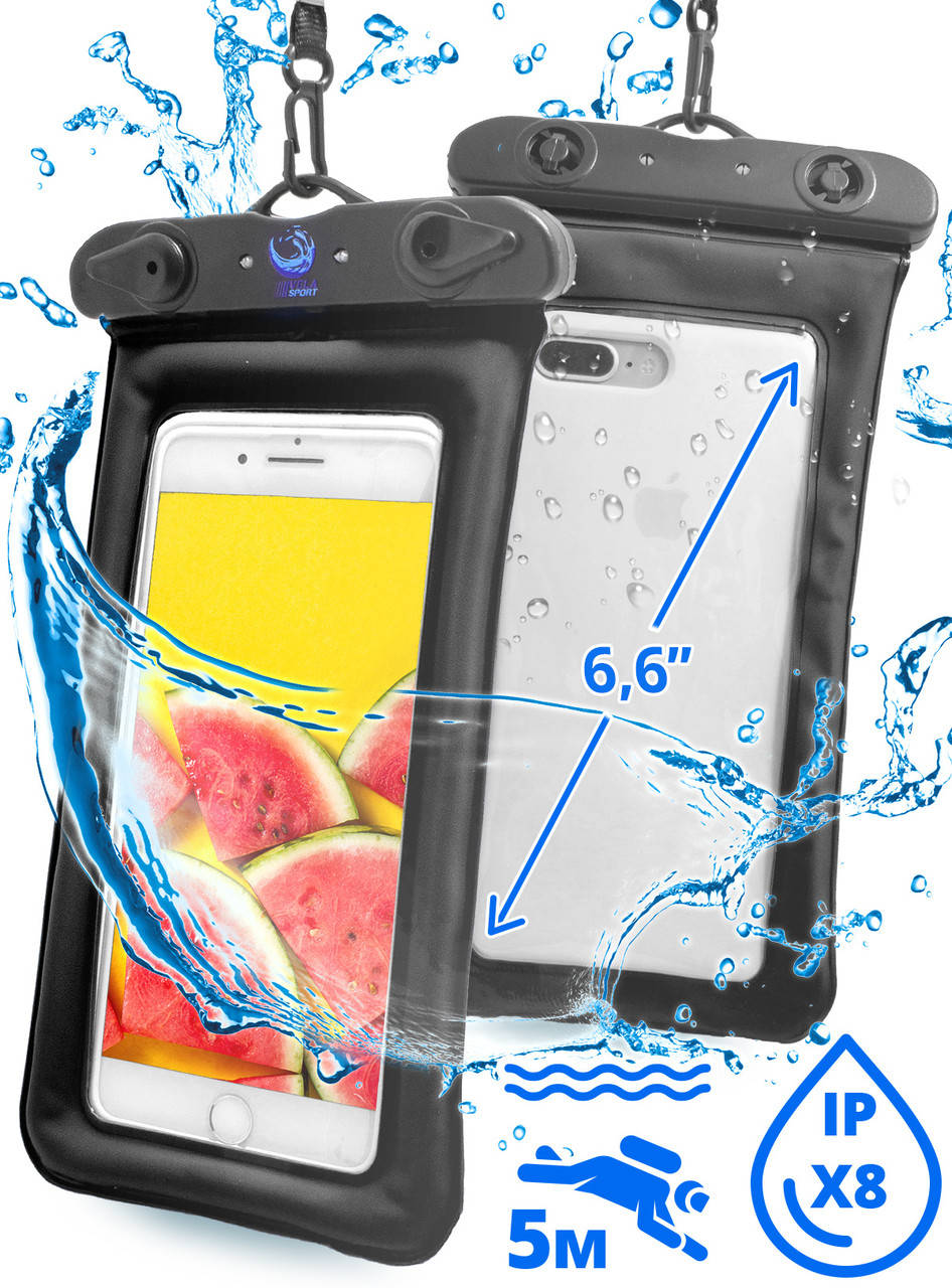 

Водонепроницаемый Чехол для телефона до 6,6 дюймов VelaSport 1.0 кейс для подводной съемки до 5м IPX8 Черный