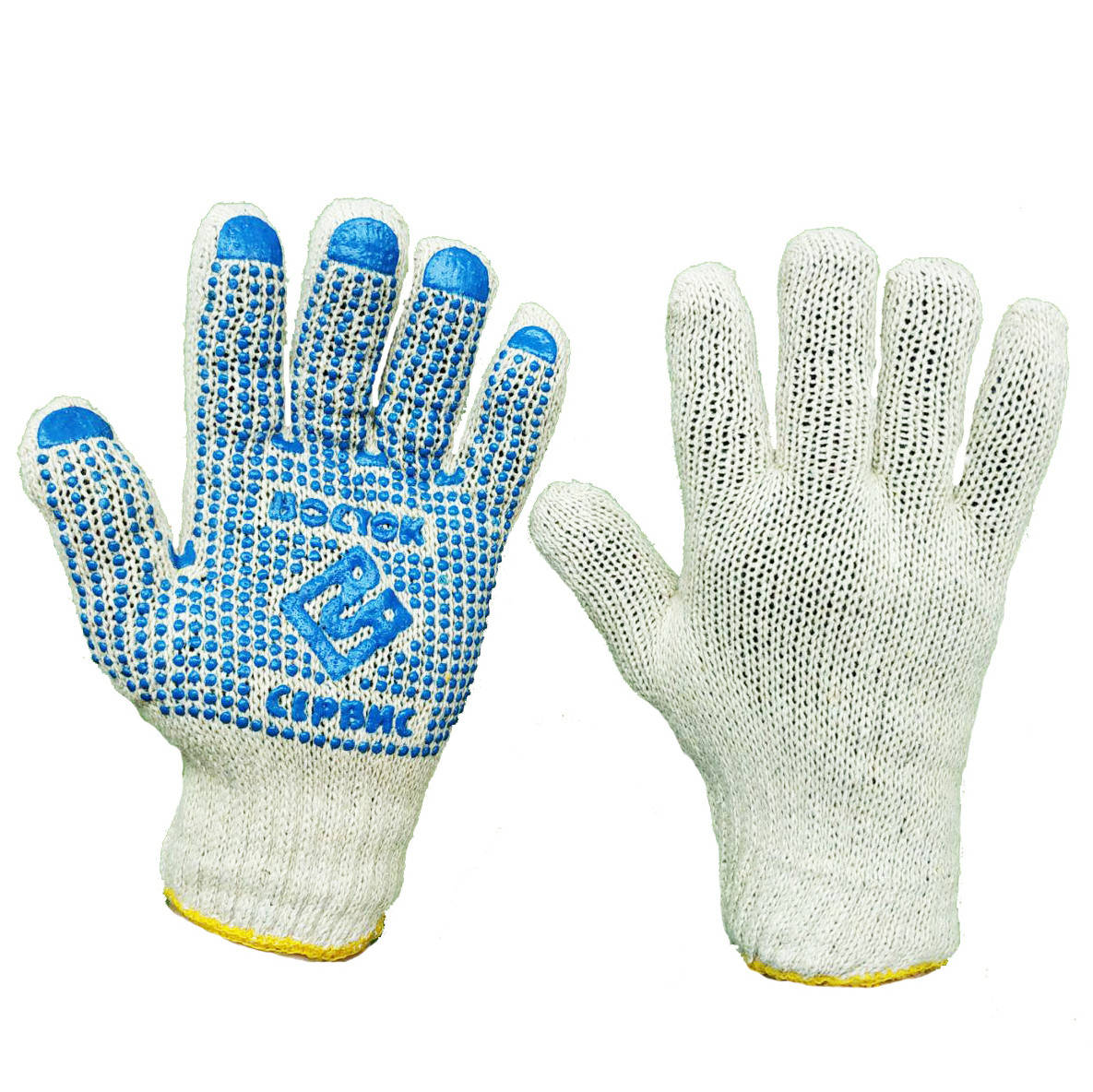 

Перчатки рабочие хб с ПВХ точкой 7 класс 3 нити Восток белые, Белый