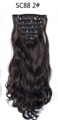 

Трессы волнистые комплект темно-коричневые брюнет волосы на клипсах №2 55см 140г