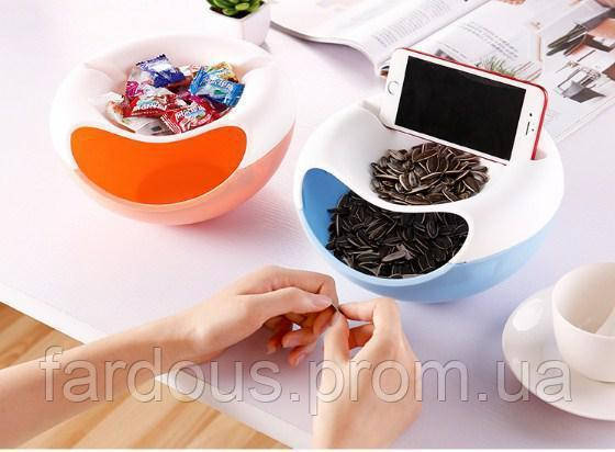 

Уценка. Миска для снэка, фруктов, орешков с пазами для телефона, Бирюзовый