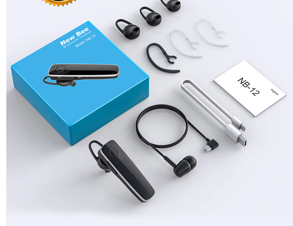 

New Bee NB-12 Беспроводная Bluetooth-гарнитура мини-наушники с микрофоном, Черный