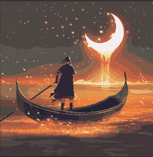 

Набір для розпису по номерах. "На шляху до місяця з фарбами металiк" 50х50см