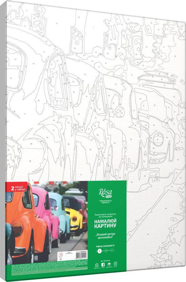 

Набір-стандарт, картина за номерами, „Яскраві ретро автомобілі“, 35х45см, ROSA START