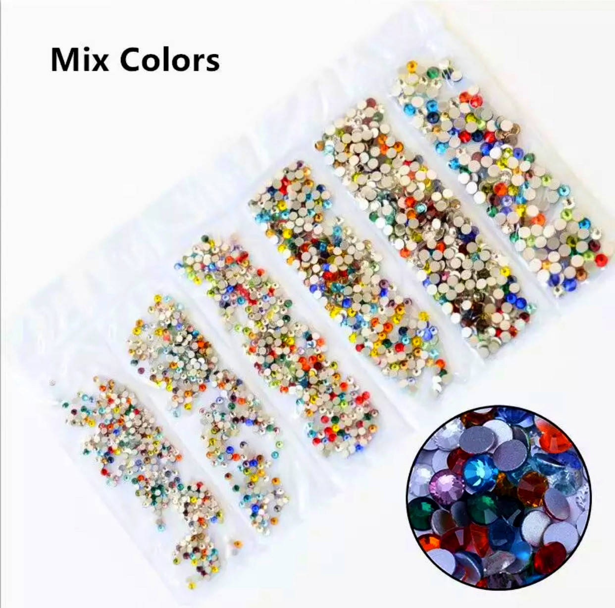 

Стразы,фасованные по размерам (от ss3 до ss10), цвет Color Mix, 1200 шт