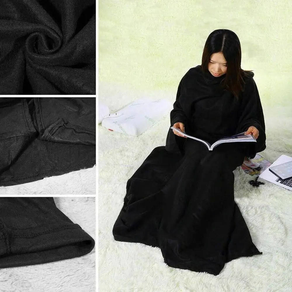 

Плед с рукавами 140x190 см Snuggie Черный / Согревающее флисовое Одеяло-плед с рукавами Черный