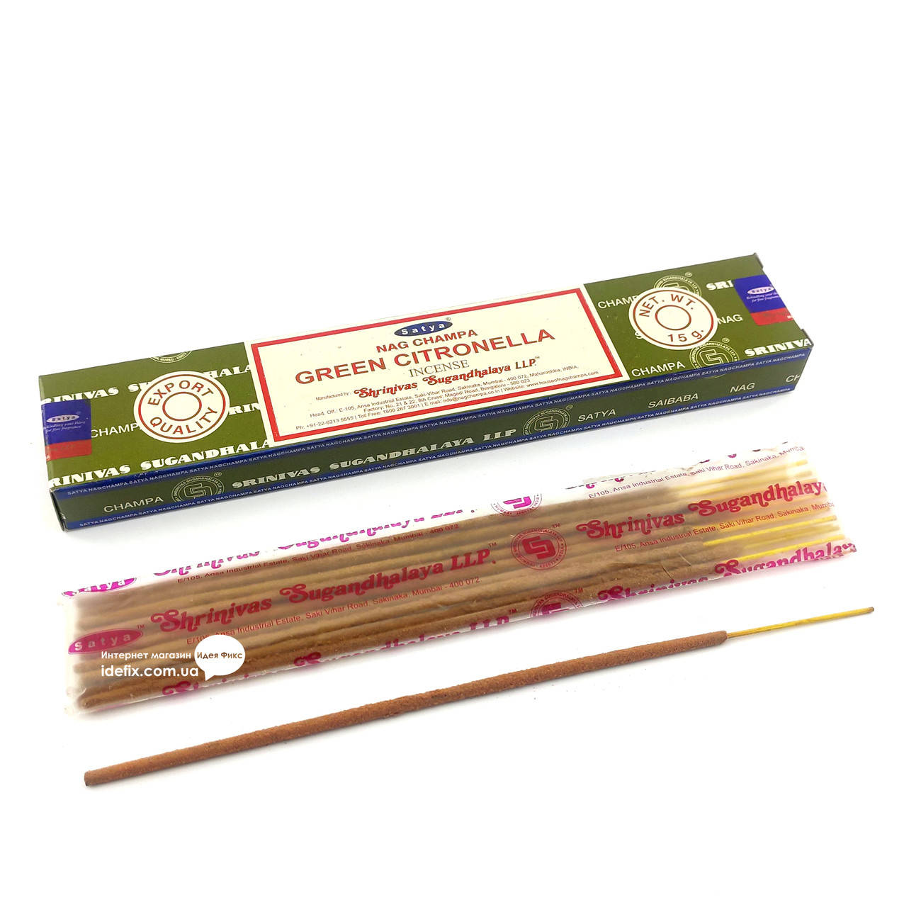

Благовоние Green Citronella Satya 15 грамм. Аромапалочки Зеленая Цитронела (33796)