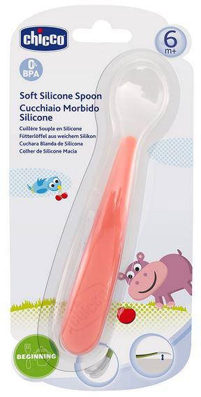 

Мягкая силиконовая ложка Chicco, розовая, 6м+, Розовый
