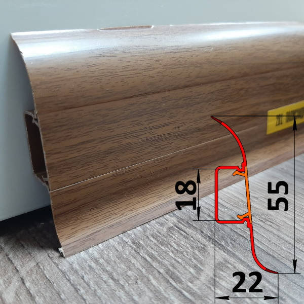 

Плинтус из пластика с кабель-каналом, высотой 55 мм, 2,5 м Палисандр
