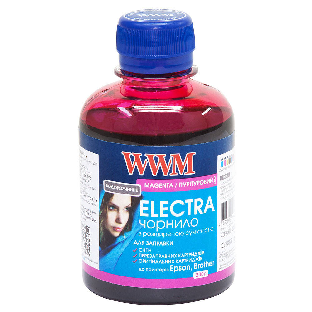 

Чернила WWM ELECTRA для Epson 200г Magenta Водорастворимые (EU/M) универсальные