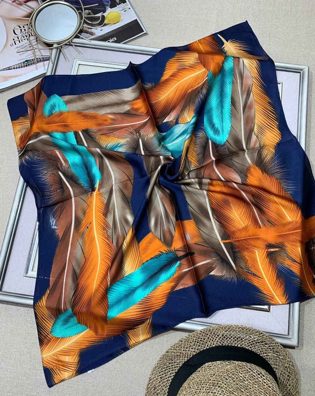 

Платок шейный дизайн бренды модный стильный Лорина на шею на сумку на прическу, Индиго