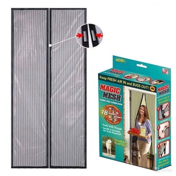 

Антимоскитная сетка-штора на магнитах Magic Mesh москитная двери 210х105 см, Черный