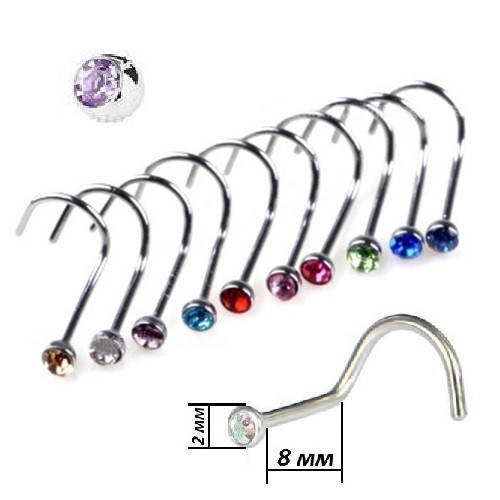 

Серьга для пирсинга носа (нострила) L-образная, из медсплава сиреневый камень